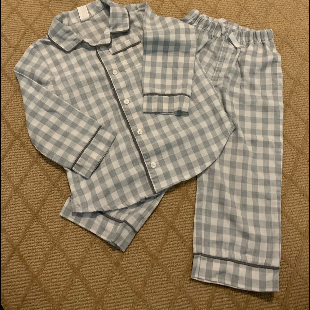 Gap Matching Pajama Set Light Blue Plaid Size 3 T